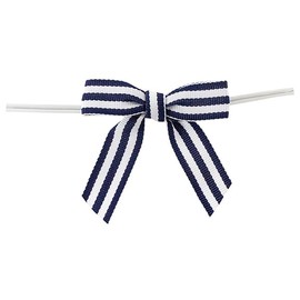 Reliant Ribbon 5160-945-03C Grosgrain Stripes Twist Tie Bows Bows, 5/8 Inch X 100 Pieces, Navy/White