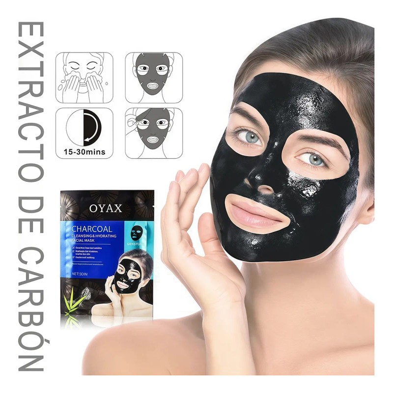 Fascarillas Negras Carbón Activado Ácido Hialurónico 10pz