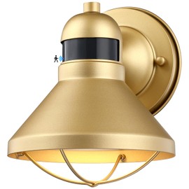 LONEDRUID Motion Sensor LED Outdoor Barn Light Fixtures Dusk to Dawn Exterior Porch Lantern Gold Outside Wall Sconce Lighting Rustic Farmhouse Wall Mount Lamp for House Garage Patio Entryway