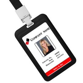 HEYDEFO Vertical ID Card Badge Holder with Detachable Lanyard Heavy Duty Hard Plastic Name Tag ID Card Holder for Business Card Offices Supplies (Black)