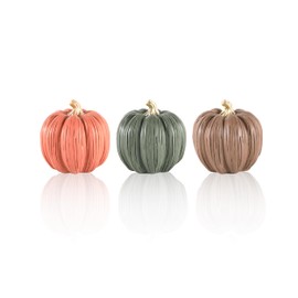 Set of 3 Mini Resin Pumpkins – Hand-Painted Fall Harvest Table Decorations in Brown, Orange & Green, 3.5” Autumn Décor for Thanksgiving Day Farmhouse Styling (Multicolor)
