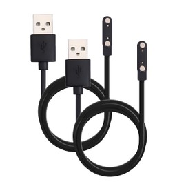 GEARPLEX Charging USB Cable (2 Pin Magnetic) for Smart Watch Bluetooth Devices Black (Size- 7.6 mm– 2 Pack)