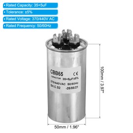 PATIKIL 35+5uF 35/5MDF 370/440VAC Fan Start Capacitor, CBB65 Dual Circular Run Capacitor for Air Conditioner Cool Heat Pump Condenser Straight