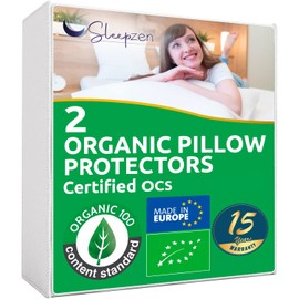 SLEEPZEN Pillow Protectors 30x50 cm OCS® Certified Organic Cotton, Non-Waterproof, Set of 2, Made in Europe, Breathable and Absorbent Cotton Fleece, Pillow Cover, Envelope Closure