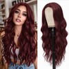 Red Wig for Women,26 Inch Wavy Curly Burgundy Middle Part