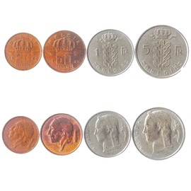 Set of 4 Coins from Belgium (BELGIE). 20, 50 CENTIMES, 1, 5 FRANCS. 1948-1993 King Baudouin I