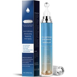 Suero Para Ojos Con 5% De Cafeína Y De Retinol, Crema para contorno de ojos y bola de masaje de 360°, Con Ácido Hialurónico Niacinamida Péptidos Para Ojeras/Hinchazón/las arrugas