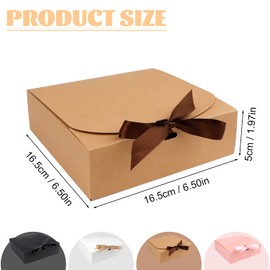 24PCS Chostky Present Kraft Paper Gift Boxes with Lids - Square Presentation Boxes 17 * 17 * 5cm, Bow Ribbon Included - Perfect for Party, Birthday, Wedding, Holiday (White+Pink)