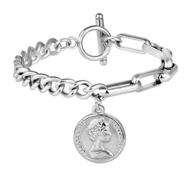 MOMOL - Collar de cadena de eslabones de acero inoxidable chapado en oro de 18 quilates para mujer Plateado