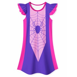 GELVSI Girls Ruffle Sleeve Fantasy Dress 3-8 Years, Casual Playwear for Summer Parties (US, Age, 7 Years, Rose red)