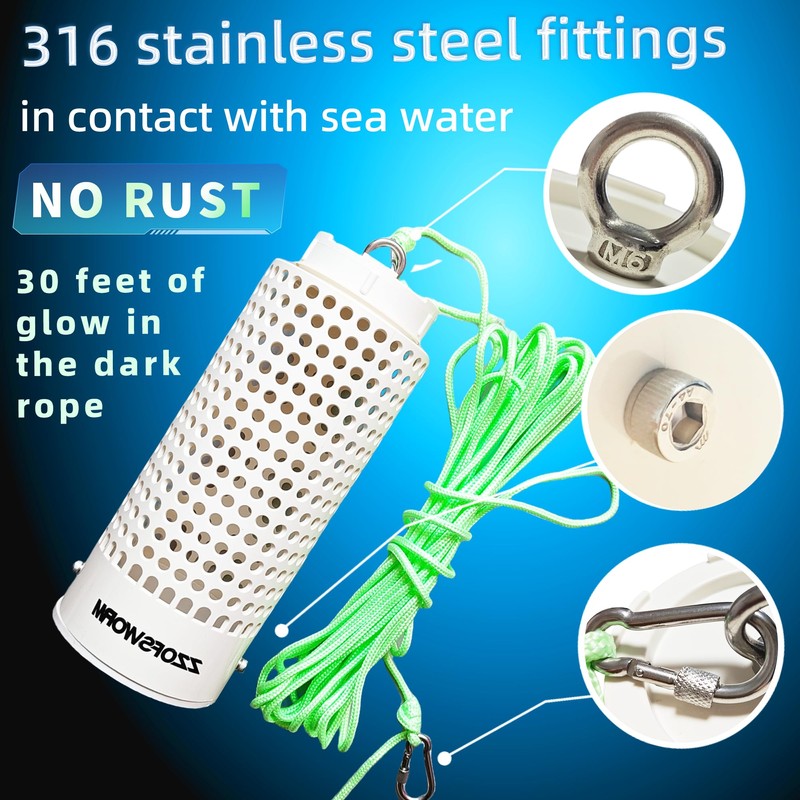 ZZOFSWORM Bait Cage with Quick Release Clips&Luminous Rope,Bait Box Fishing