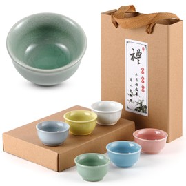 Skyley 6 Pieces Korean Soju Shot Glasses Sets Porcelain Cups Korean Ceramic Cups Tea Accessories Drinkware, Handcrafted Ceramic(Morandi Style)