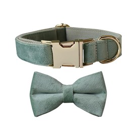 Bowtie Dog Collar, Soft & Comfy Velvet Dog Bow tie Collar, Detachable and Adjustable Dog Collars for Small Medium or Large Dogs and Cat with Safety Metal Buckle(Mint Green, 9.87"-11.4")