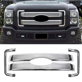 ECOTRIC Mesh Grille Cover Compatible With 2011-2016 Ford F250 F350 Super Duty Chrome Bumper Grill Hood Overlay ( 4PCS Cover Only!!Not a grille replacement!!)
