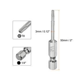 HARFINGTON T8 Security Torx Bit 1/4" Hex Shank 2" Long S2 Steel Magnetic Tamper Resistant Star Bits Screwdriver Torx Head with Hole for Driver Drill Bits Remove Fastening Screws