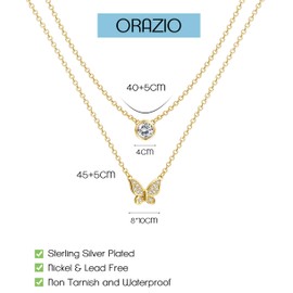 ORAZIO Sterling Silver Necklaces for Women Choker Necklaces Heart Zircon Butterfly Gold Necklace Chain Plated Layered Necklaces for Women Gold Necklaces Gold Jewellery