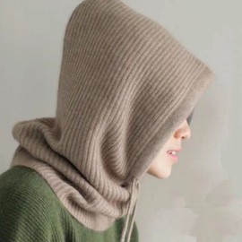 Women's Cashmere Wool Balaclava Hat Scarf for Fall/Winter lf3615 Free Size/Adjustable Caramel Color [Adult] 3ea
