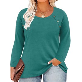 RITERA Womens Plus Size 3X Blue Tops Long Sleeve Pullover Solid Color Shirts Button Down Raglan Sleeve T-Shirts Crewneck Tunics Fall Winter Casual 3XL 22W 24W