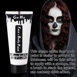Go Ho Cream White Face Body Paint(2.37 oz),Water Based White Face Painting,Joker Clown Zombie Skeleton Makeup for Adults Children,SFX Cosplay Costumes Festivals Halloween Makeup