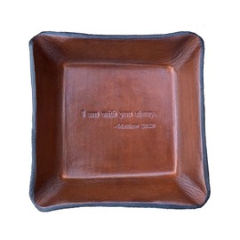 Religious Gift. Jesus Christ Bible Verse Leather Tray. I Am with You Always from Matthew 28:20. Great Gift for Confirmation, Communion, or Baptism.