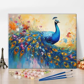 TUMOVO Animal Paint by Numbers, Beautiful Peacock in Flower Garden Paint by Numbers for Adults Colorful Paint by Number with Brushes and Pigment, Arts Craft for Home Decor, 16x20 Inch (Frameless)