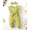 Mioglrie Newborn Girl Clothes Green Short Sleeve Button Snap Rompers