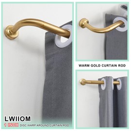 Lwiiom Warm Gold Curtain Rod for Windows 28 to 56 Inch, Internal Splicing 1 Inch Diameter Disc, Adjustable Room Darkening Curtain Rod with Aluminum Finials and Brackets, Wrap Around Design