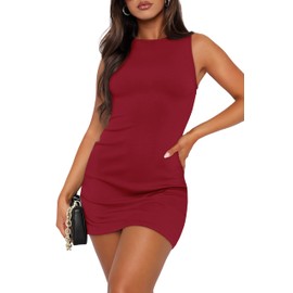 WIHOLL Womens Sleeveless Boat Neck Mini Dress Spring Summer Party Club Bodycon Dresses 2025 Teen Dinner Date Night Wedding Guest Dress Graduation Outfits Semi Formal Cocktail Valentines Day Red M