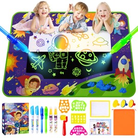 JONRRYIN Water Doodle Mat, Aqua Magic Doodle Mat, Water Painting Mat with Water Pen Tools Stamp Accessories, 100 x 70 cm Painting Mat, Magic Painting Mat for Children Baby Toddler