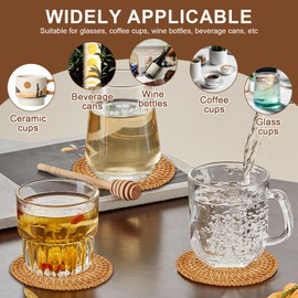 Rattan Coasters Heat Resistant Round Straw Trivet Handmade Wicker Coasters Set Versatile Woven Coasters Bohemian Coasters for Teacups (8cm)