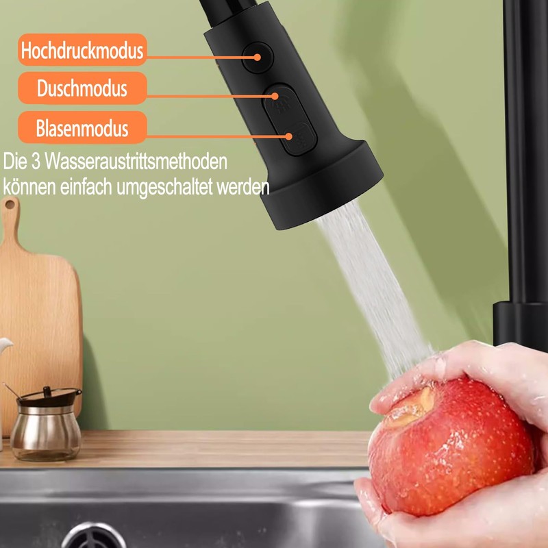 Black Tap Attachment with Hose, Swivelling Aerators for Taps, Kitchen