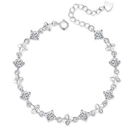 PLGBVAO 925 Sterling Silver Bracelets for Women, Clover Zircon Charm Chain Bracelet Fashion Jewelry Gifts
