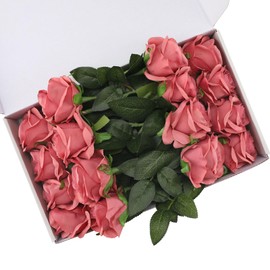 Pink Fake Roses Artificial Flowers - 16 Pcs Fake Artificial Roses Silk Flowers with Stems for Home Wedding Hotel Office Centerpiece Decor（Coral Pink）