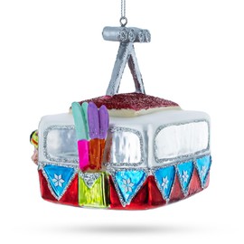 Santa and Friends in a Gondola Lift Glass Christmas Ornament