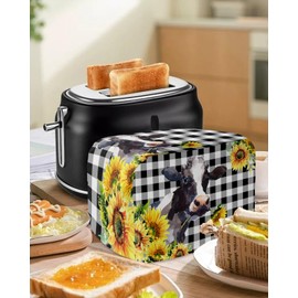 Toaster Cover 2 Slice Yellow Sunflower Cow Bread Toaster Oven Cover with Pockets Buffalo Check Black White Bakeware Protector Small Kitchen Appliance Dust Covers Fingerprint Protection Gift