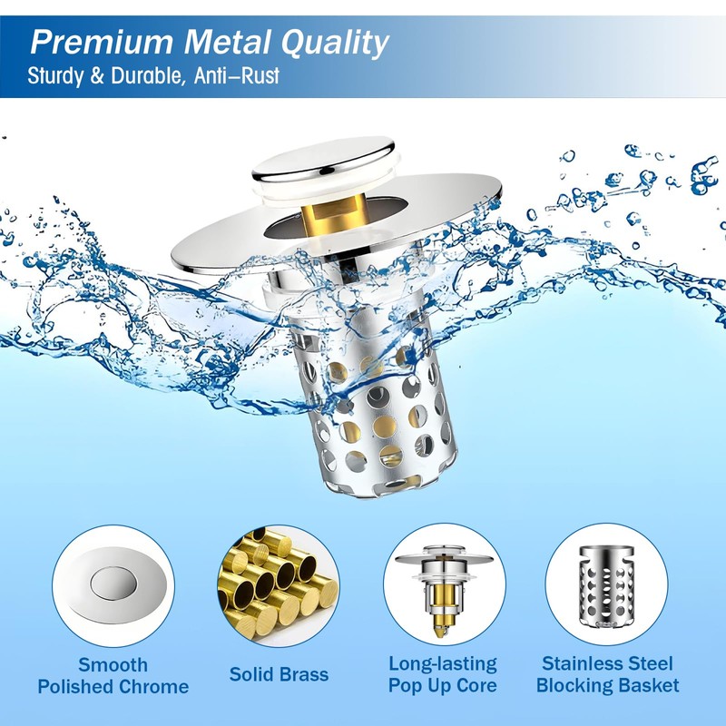 Universal Bathroom Sink Stopper, Pop Up Sink Drain Strainer Plug