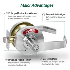 Onedaful Cuzofu Privacy Indicator Lever Lock Inuse or Vacant, Occupied Bathroom Door Handle, Commercial Door Knob Perfect for Office Buildings,Gyms, Warehouse (Satin Chrome)