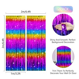 Anwyll Rainbow Foil Tinsel Fringe Curtains Backdrop,2Pack Metallic Curtain Party Streamer Photo Backdrop for Party Decoration,Glitter Rainbow Backdrop for Birthday Disco Ball Bachelor Party Decoration