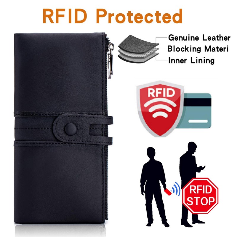 Roulens Genuine Leather Women's Wallets,Multi-Function Slim Bifold Zipper Clutch Purse,Large
