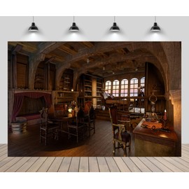 CHNYWORK 8ftx6ft Vintage Pirate Cabin Interior Backdrop Retro Captain Room Treasure Map Wooden Table Adventure Background Pirate Travel Theme Birthday Party Decor Photo Booth Studios Props