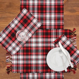 C&F Home Fireside Plaid 13'' x 19'' Cotton Reversible Machine Washable Placemat Set of 6 Rectangular Placemat Set of 6 Red