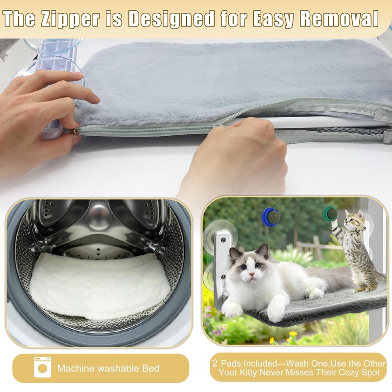 Lantiverse Cat Window Perch Hammock - Foldable Cordless with 4