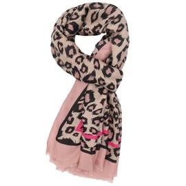 Purple Possum® Leopard Print Scarf Pink Black Animal Print Cerise Stripes Wrap Ladies Large Shawl