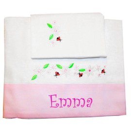 Zigozago - 3-teiliges Baby Bettwäsche Komplett Set "Gänseblümchen" - 100% Baumwolle, handgefertigt, bestickt und mit Namen personalisierbar