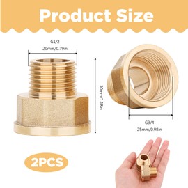 3/4" Female to 1/2" Male BSP Thread Hex Bushing Reducing Connector,2Pcs 1/2 to 3/4 Brass Hose Connecting Conversion Adapter Hose Connectors for Water Gas Shower Pipe Connecting