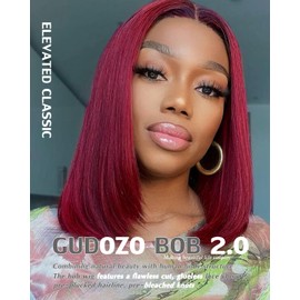 GUDOZO 99J Burgundy Bob Wig Human Hair 12 Inch 5x5 HD Lace Front Glueless Wigs Human Hair Pre Plucked Pre Cut 180% Density Short Straight Bob Wigs for Black Women
