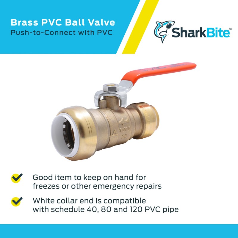 SharkBite 1 Inch PVC x 3/4 Inch CTS Ball Valve,