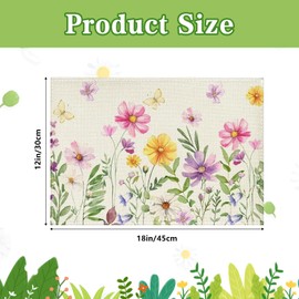 Set of 4 Flowers Butterfly Spring Place Mats Washable 30 x 45 cm, Fabric Place Mats Table Mats Seasonal Summer Kitchen Table Decoration Indoor Holiday Party Decor (A)