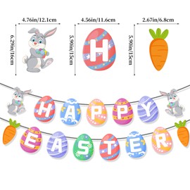 Qaziuy Easter Window Stickers & Happy Easter Banner, Easter Bunny Glass Stickers Easter Egg Bunny Bunting Garland for Easter Party Supplies