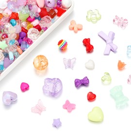 Forise 120pcs Acrylic Colorful Assorted Beads Mix random Style Candy Color Pastel Plastic Flower Beads for DIY Jewelry Making Bracelet Necklaces Phone Lanyard